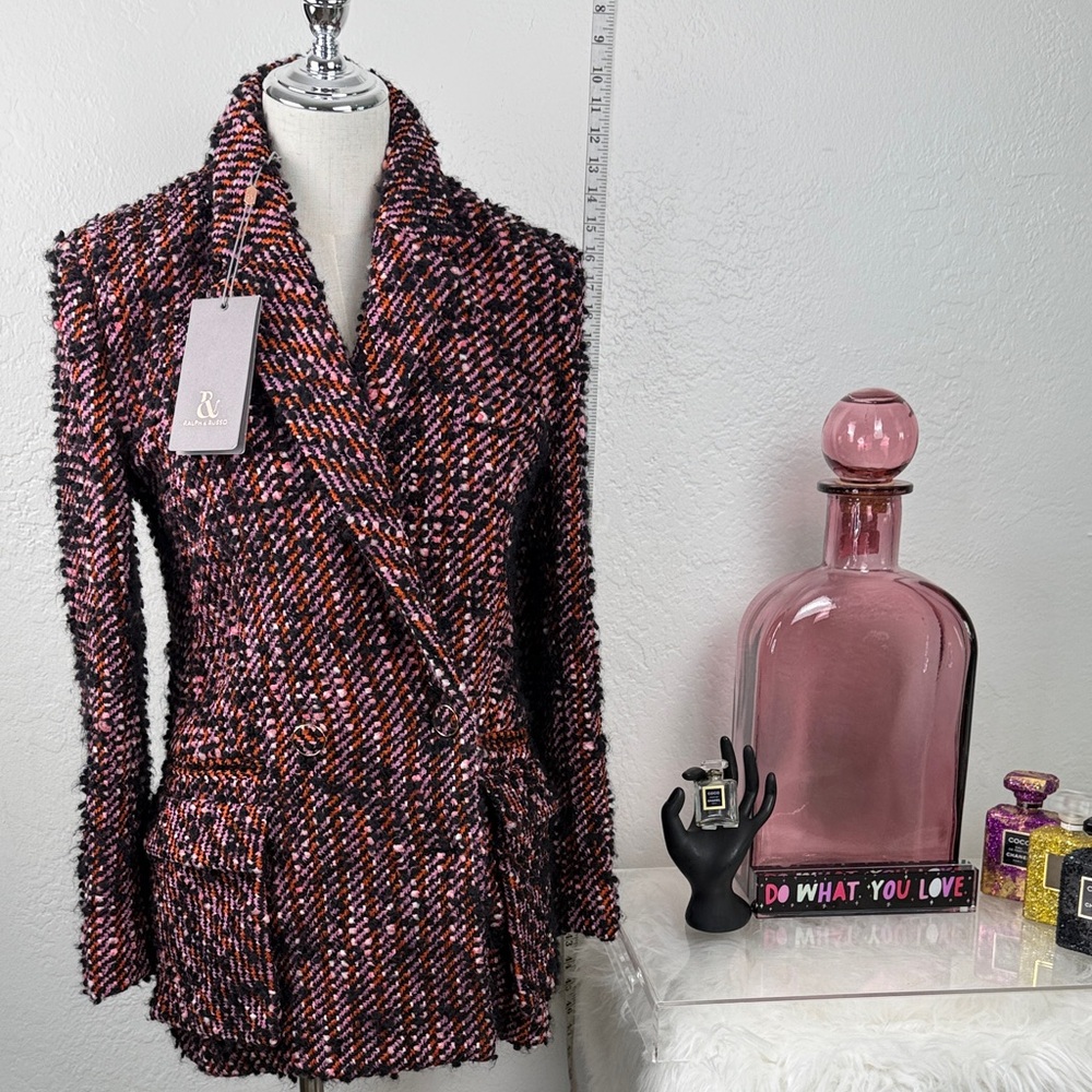 NWT Ralph & Russo Archival Tweed Blazer Pink Black Quiet Luxury FW20 Size 38 4
